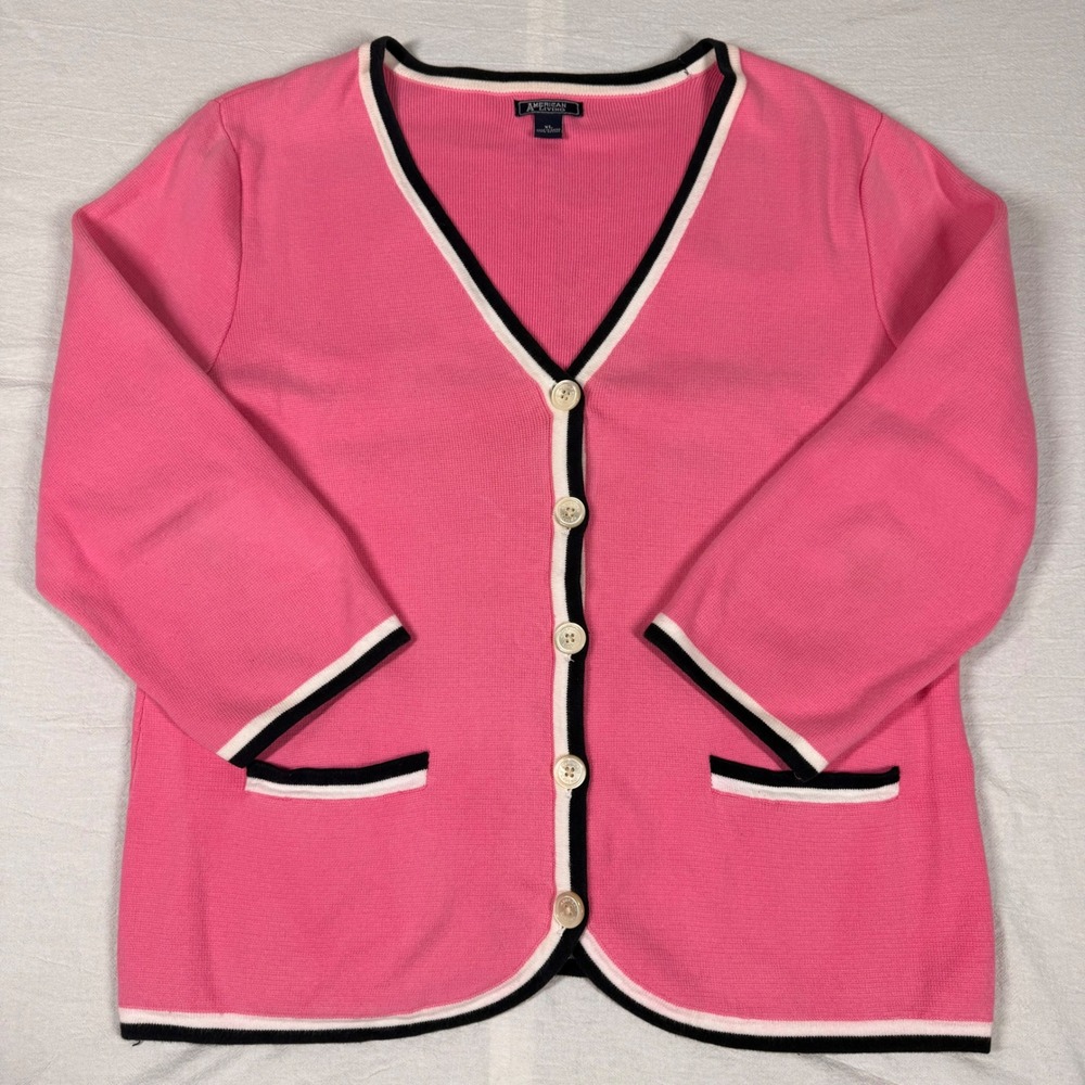 American Living Pink Contrast Trim Button Cardigan Womens XL Cotton Preppy